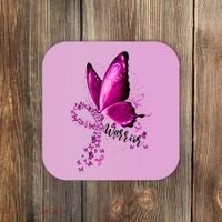 Warrior Breast Cancer Awareness Pink Ribbons Butterfly Coaster thumb 0