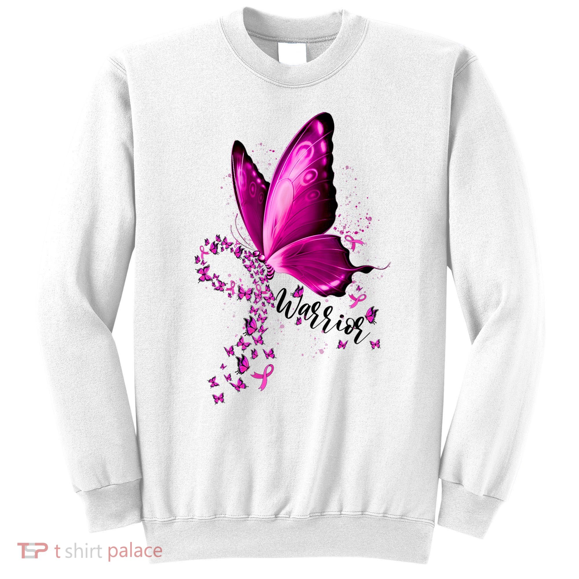 Warrior Breast Cancer Awareness Pink Ribbons Butterfly Sweatshirt