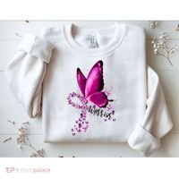 Warrior Breast Cancer Awareness Pink Ribbons Butterfly Sweatshirt thumb 2