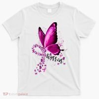 Warrior Breast Cancer Awareness Pink Ribbons Butterfly T-Shirt thumb 0