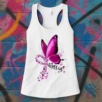 Warrior Breast Cancer Awareness Pink Ribbons Butterfly Women's Tank Top thumb 3