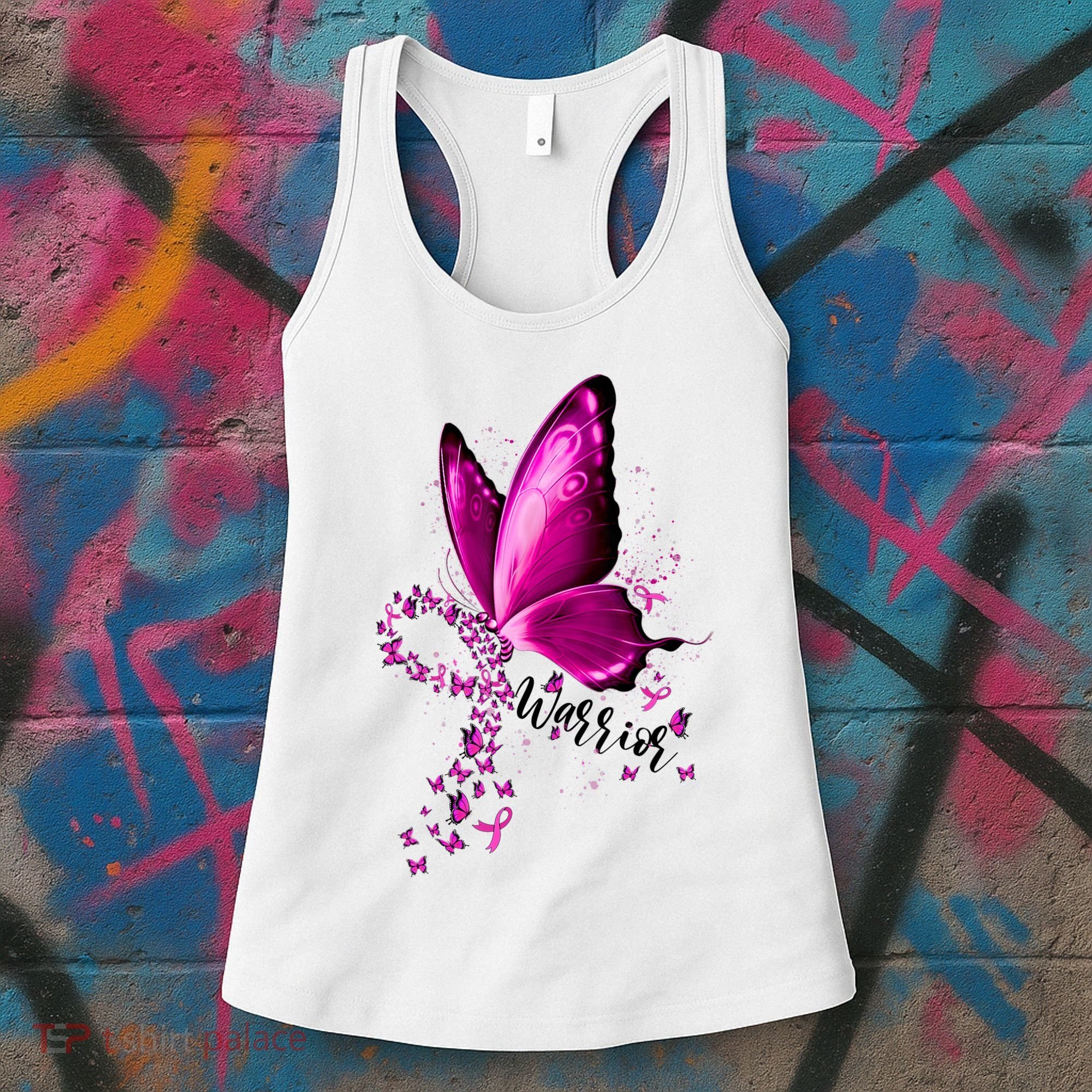 Warrior Breast Cancer Awareness Pink Ribbons Butterfly Women's Tank Top