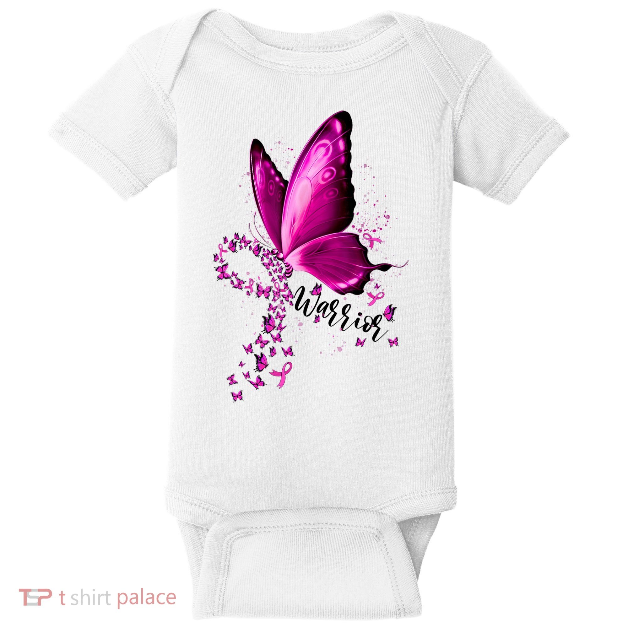 Warrior Breast Cancer Awareness Pink Ribbons Butterfly Baby Bodysuit