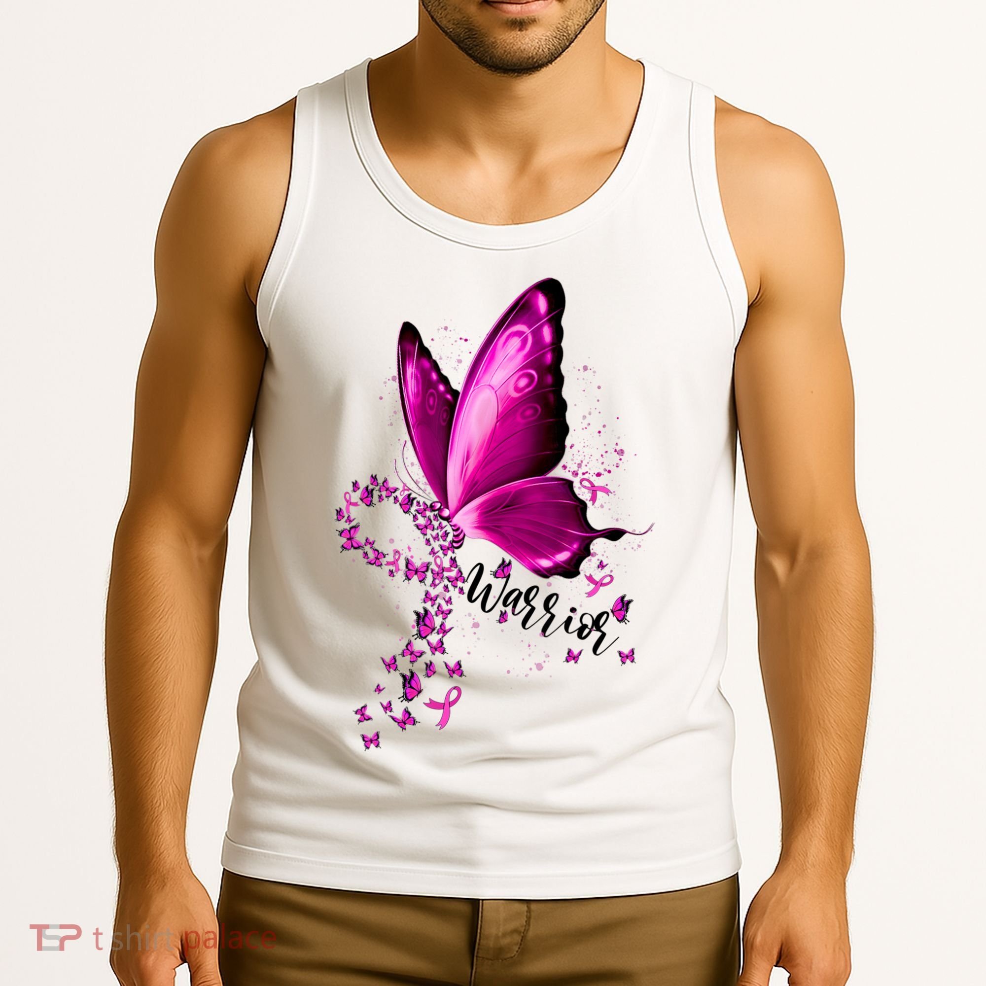 Warrior Breast Cancer Awareness Pink Ribbons Butterfly Tank Top