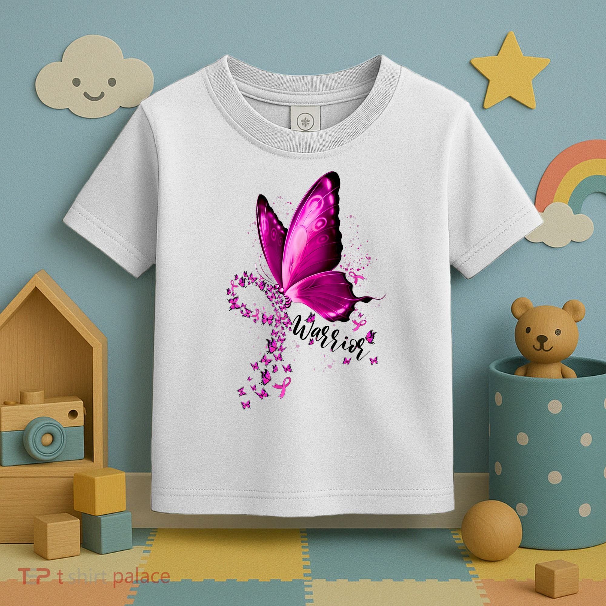Warrior Breast Cancer Awareness Pink Ribbons Butterfly Toddler T-Shirt