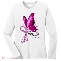 Warrior Breast Cancer Awareness Pink Ribbons Butterfly Women's Long Sleeve Shirt thumb 0