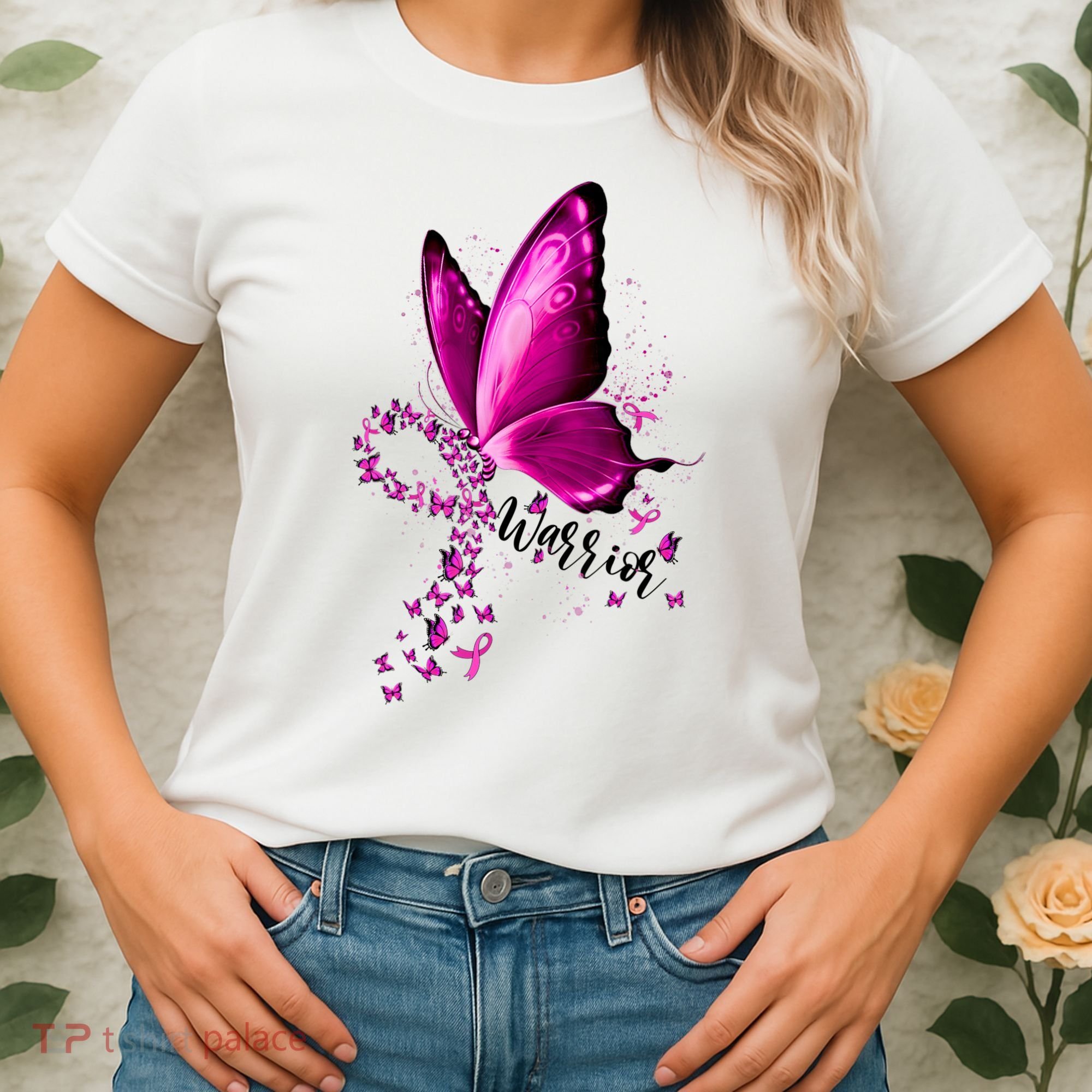 Warrior Breast Cancer Awareness Pink Ribbons Butterfly Women's T-Shirt