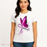 Warrior Breast Cancer Awareness Pink Ribbons Butterfly Women's T-Shirt thumb 4