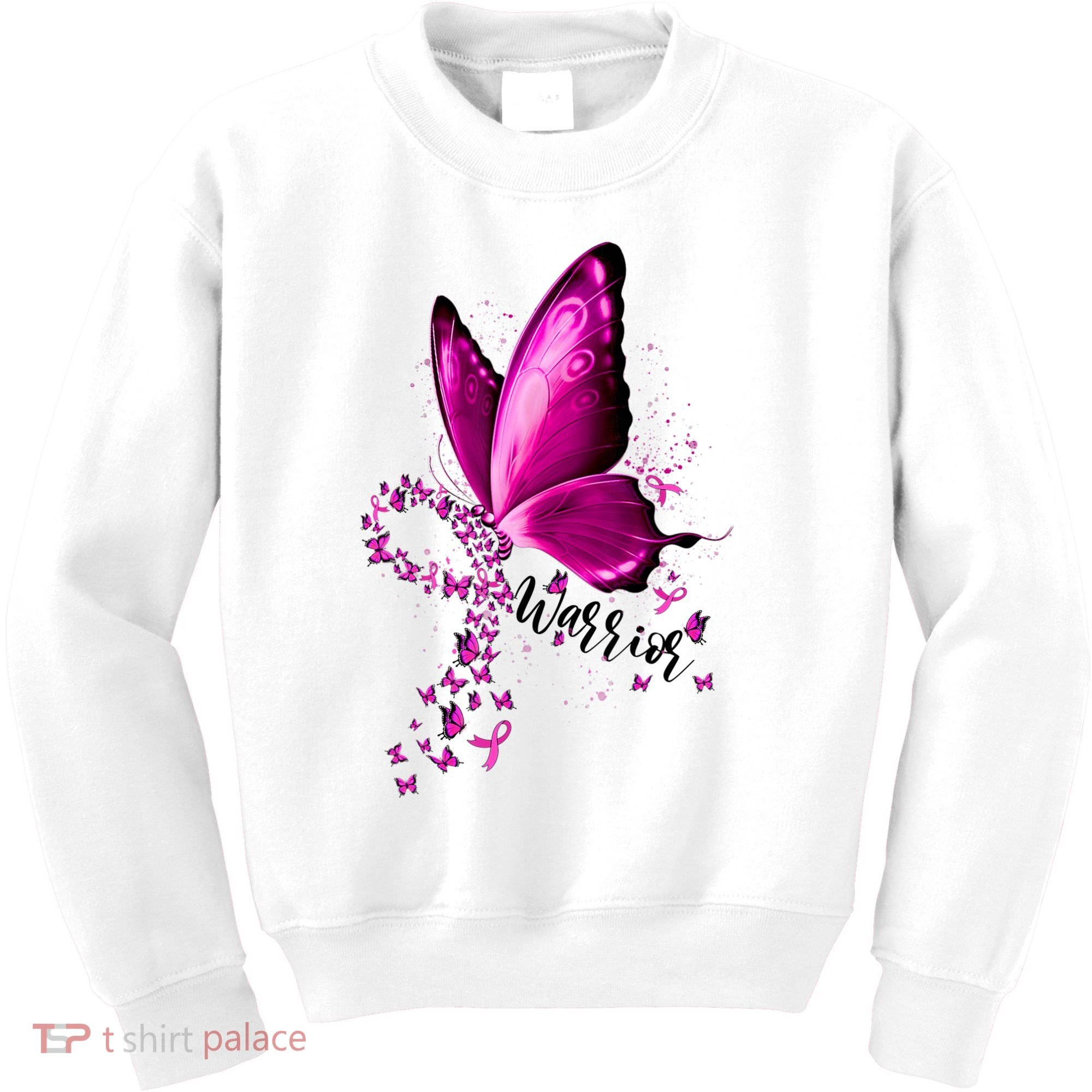 Warrior Breast Cancer Awareness Pink Ribbons Butterfly Kids Sweatshirt