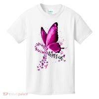 Warrior Breast Cancer Awareness Pink Ribbons Butterfly Kids T-Shirt thumb 0