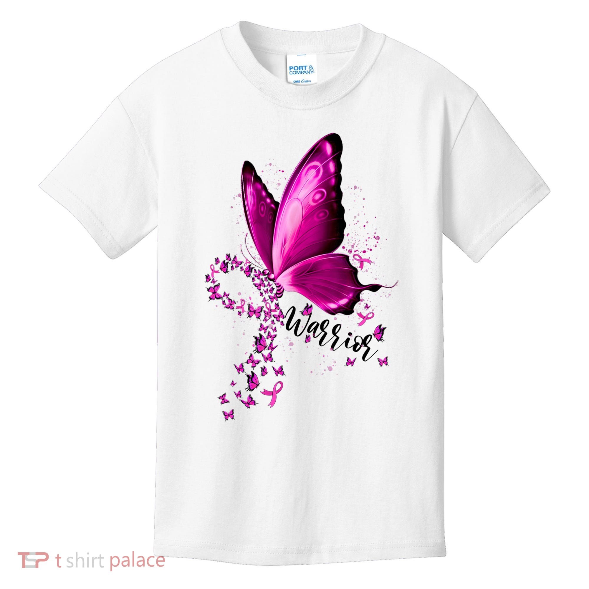 Warrior Breast Cancer Awareness Pink Ribbons Butterfly Kids T-Shirt