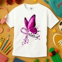 Warrior Breast Cancer Awareness Pink Ribbons Butterfly Kids T-Shirt thumb 3