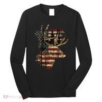 Whitetail Buck Deer Hunting Usa American Flag Long Sleeve Shirt thumb 0