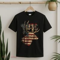 Whitetail Buck Deer Hunting Usa American Flag T-Shirt thumb 2