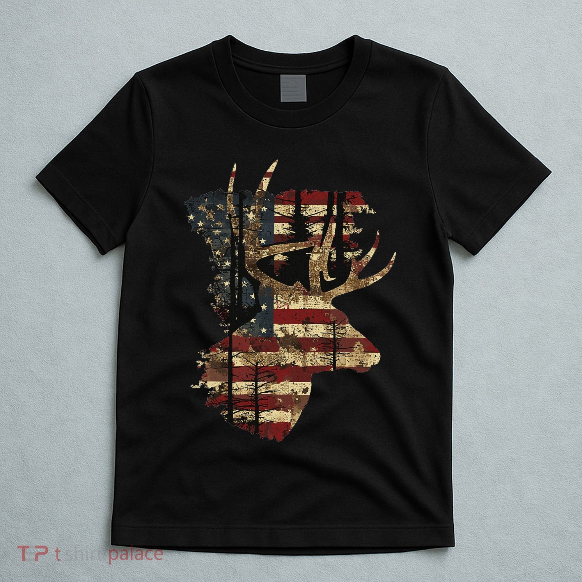 Whitetail Buck Deer Hunting Usa American Flag T-Shirt