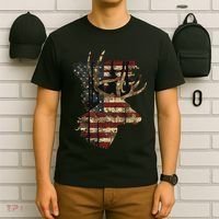 Whitetail Buck Deer Hunting Usa American Flag T-Shirt thumb 6