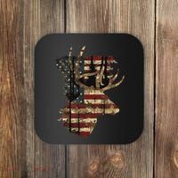 Whitetail Buck Deer Hunting Usa American Flag Coaster thumb 0