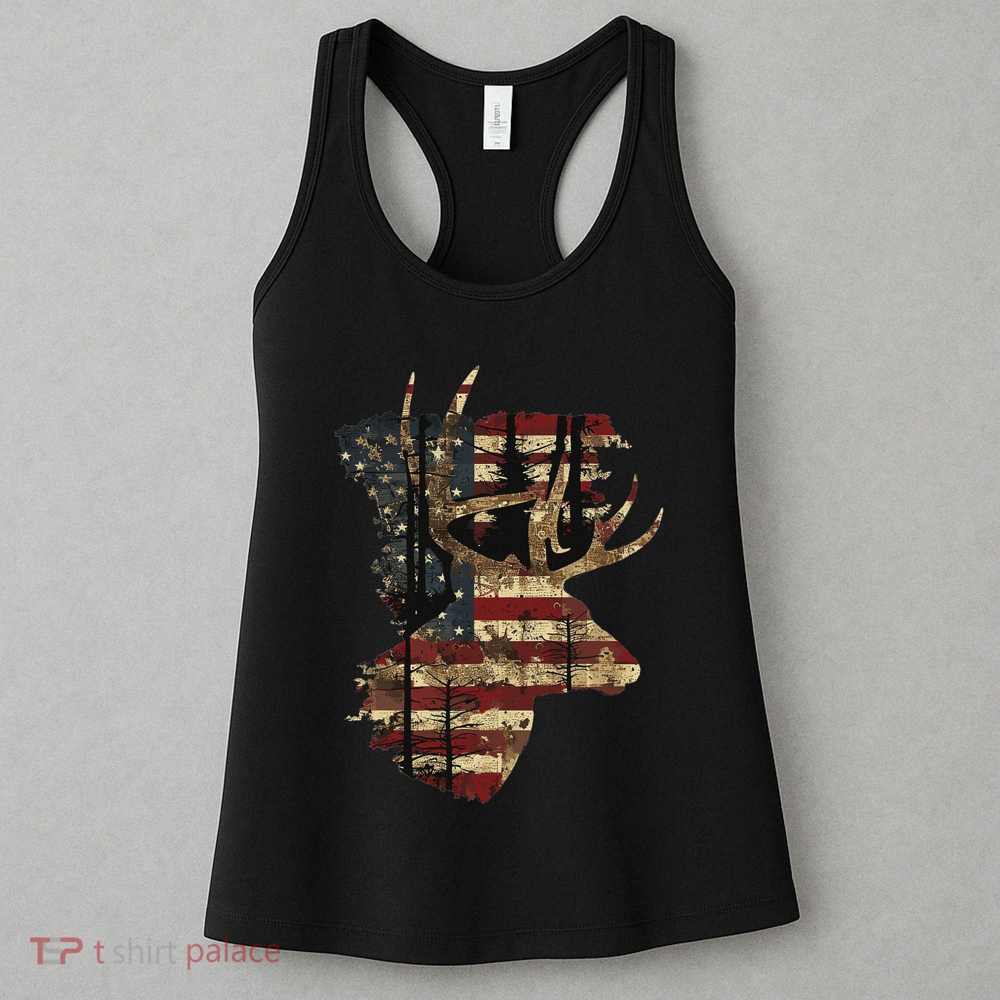 Whitetail Buck Deer Hunting Usa American Flag Women's Tank Top