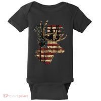 Whitetail Buck Deer Hunting Usa American Flag Baby Bodysuit thumb 0