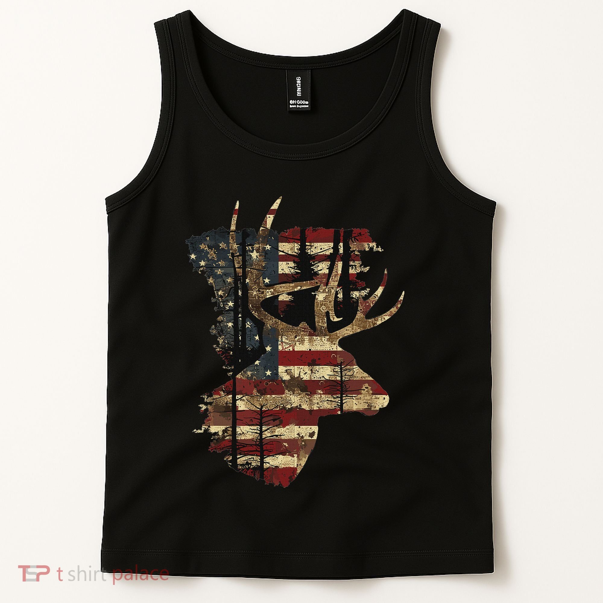 Whitetail Buck Deer Hunting Usa American Flag Tank Top