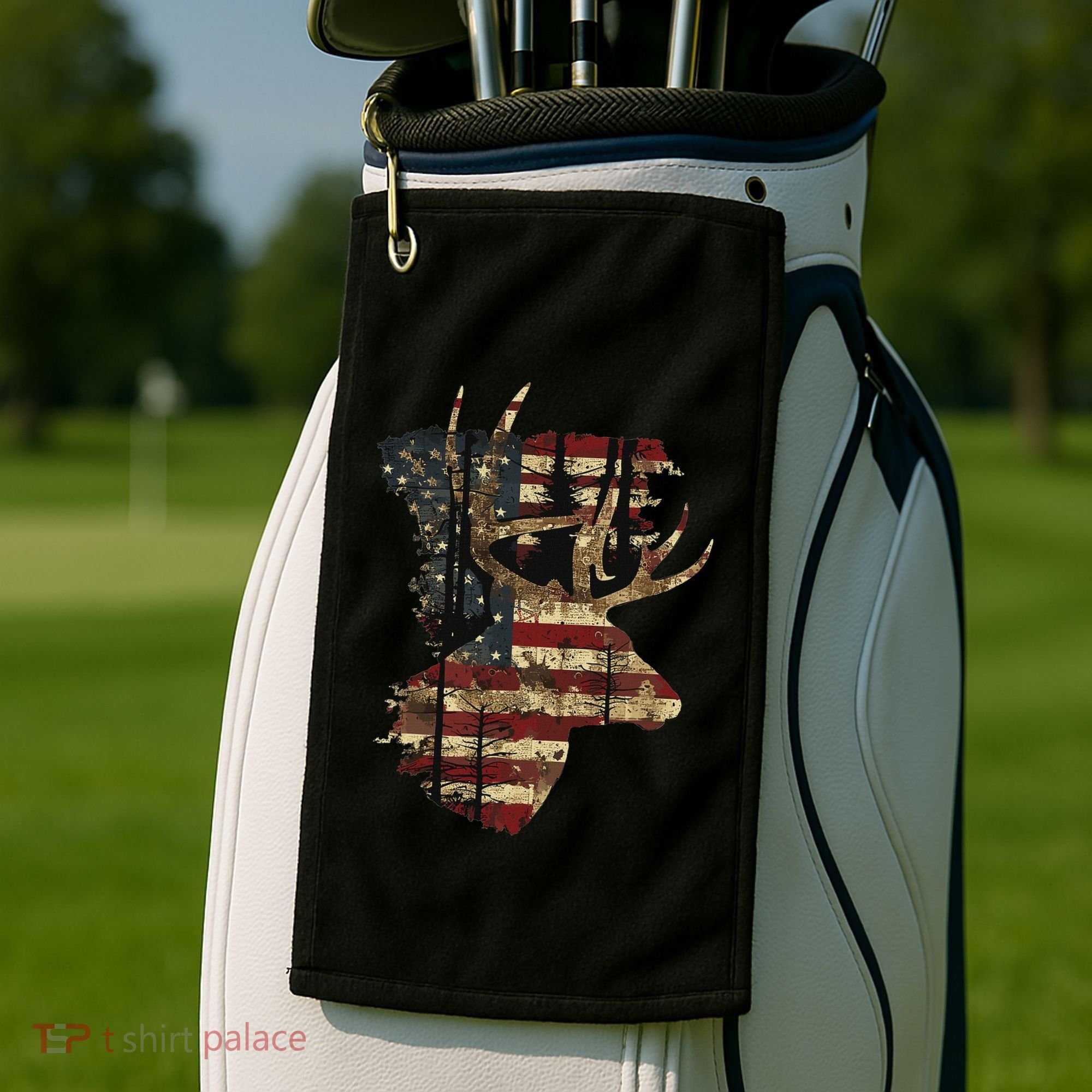 Whitetail Buck Deer Hunting Usa American Flag Golf Towel