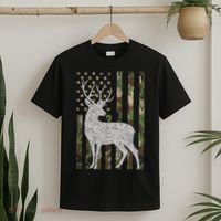 Whitetail Buck Deer Hunting American Camouflage USA Flag T-Shirt thumb 2