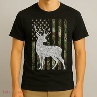 Whitetail Buck Deer Hunting American Camouflage USA Flag T-Shirt thumb 3