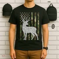 Whitetail Buck Deer Hunting American Camouflage USA Flag T-Shirt thumb 6