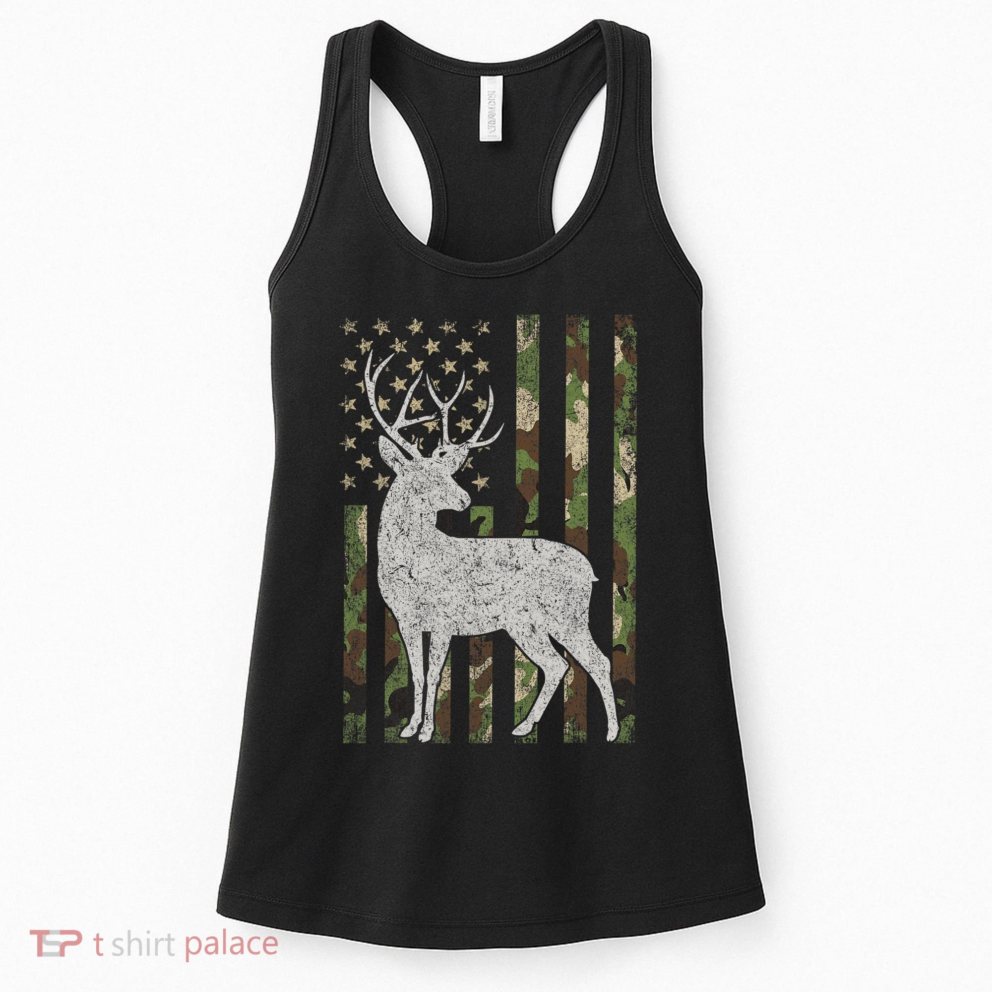 Whitetail Buck Deer Hunting American Camouflage USA Flag Women's Tank Top
