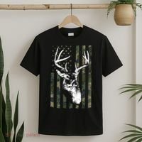 Whitetail Buck Deer Hunting USA Camouflage American Flag T-Shirt thumb 2