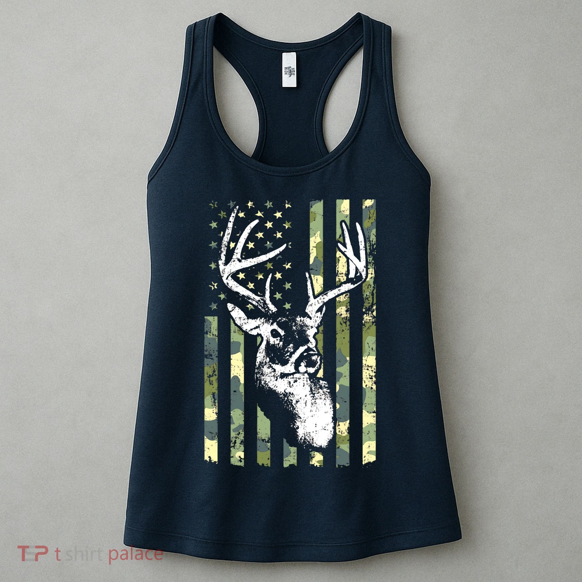 Whitetail Buck Deer Hunting USA Camouflage American Flag Women's Tank Top