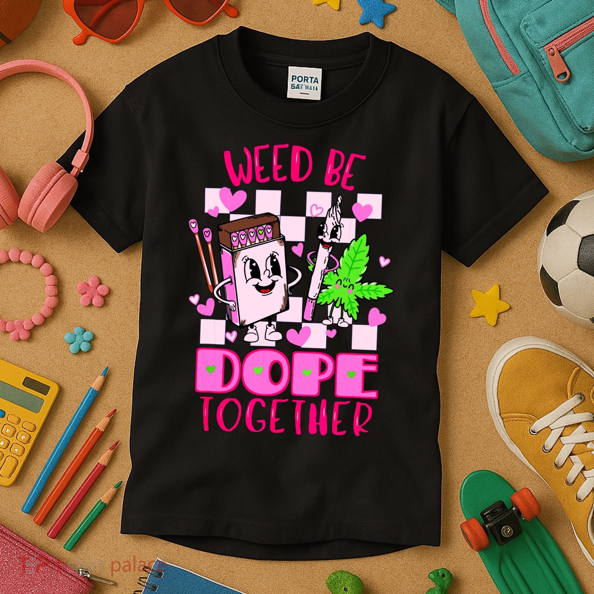 Weed Be Dope Together Valentines Day 420 Marijuana Kids T-Shirt