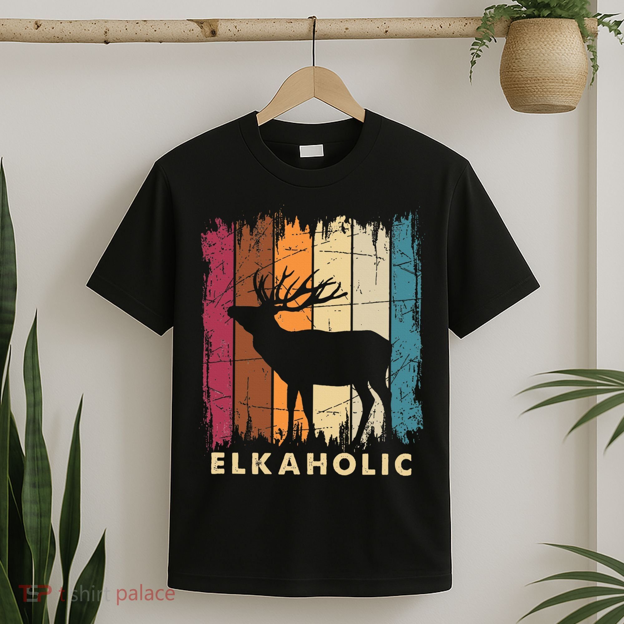 Wildlife Buck Elk Hunting Hunter Deer Silhouette Elkaholic T-Shirt