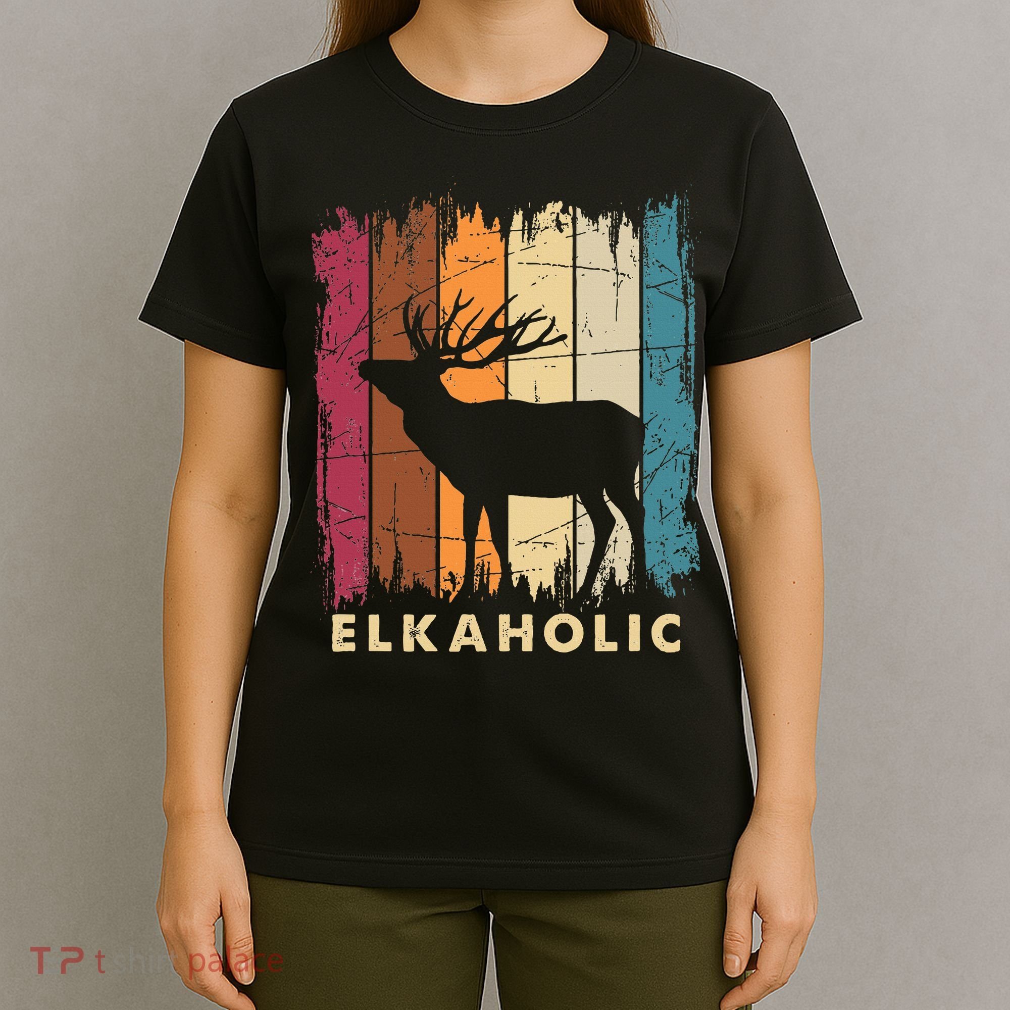 Wildlife Buck Elk Hunting Hunter Deer Silhouette Elkaholic T-Shirt