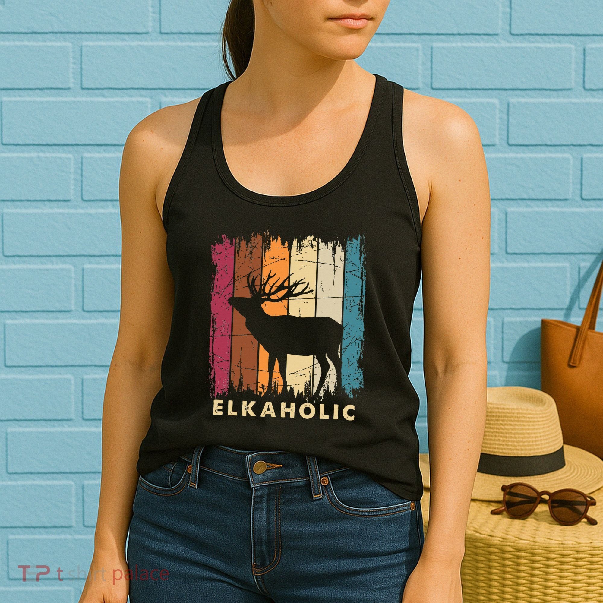 Wildlife Buck Elk Hunting Hunter Deer Silhouette Elkaholic Women's Tank Top