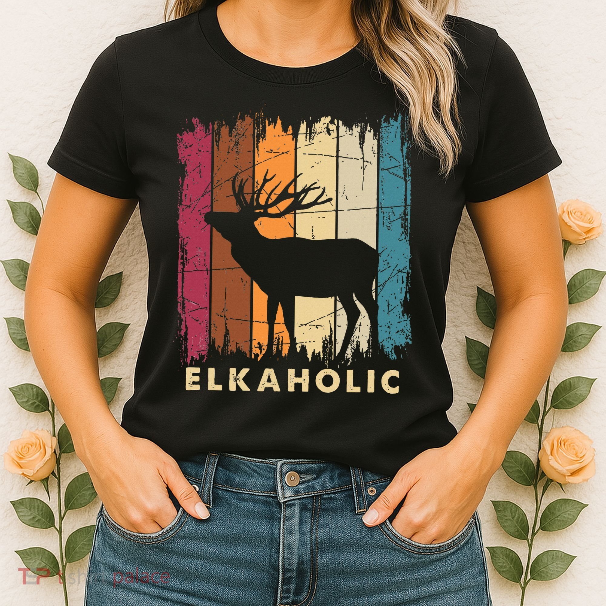 Wildlife Buck Elk Hunting Hunter Deer Silhouette Elkaholic Women's T-Shirt
