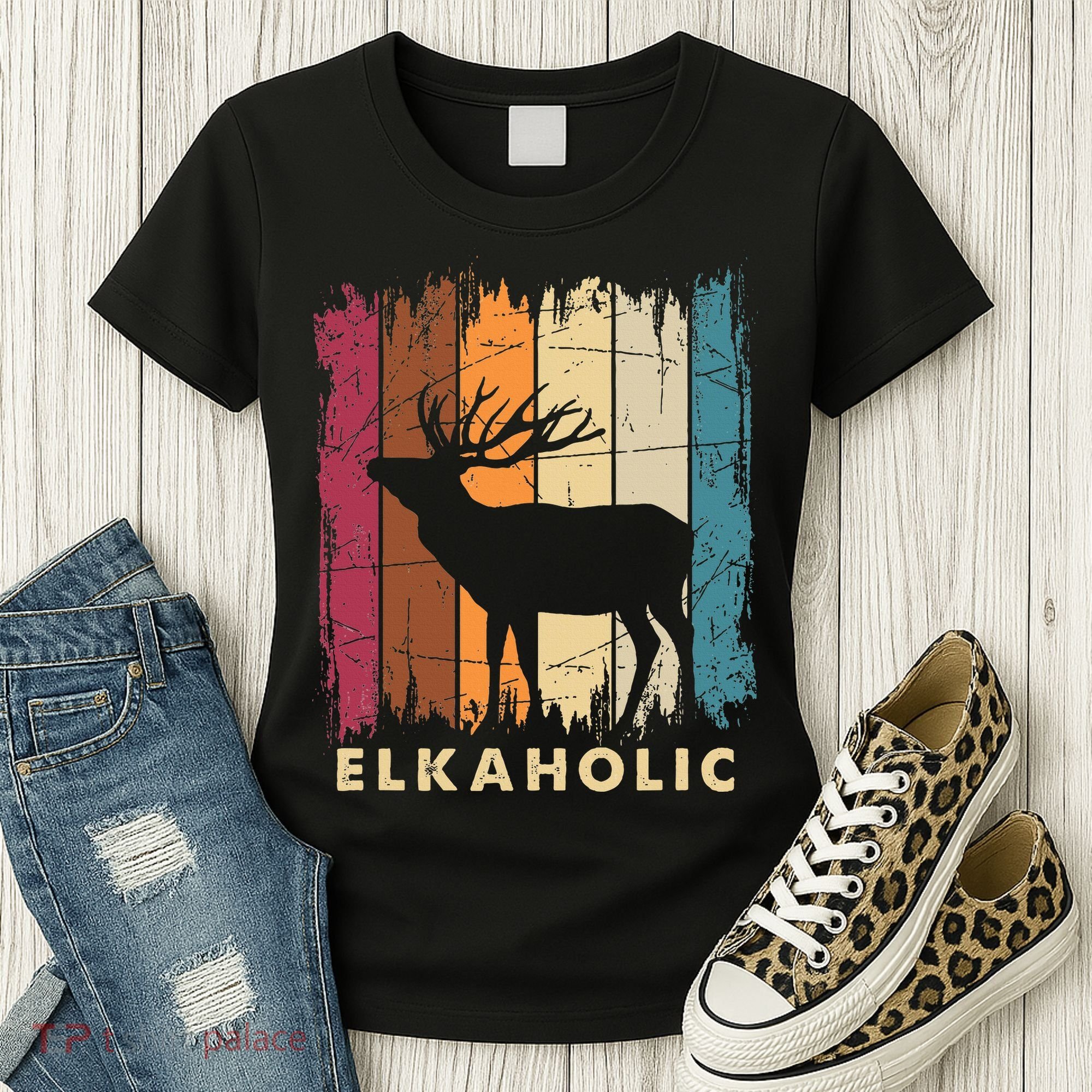 Wildlife Buck Elk Hunting Hunter Deer Silhouette Elkaholic Women's T-Shirt