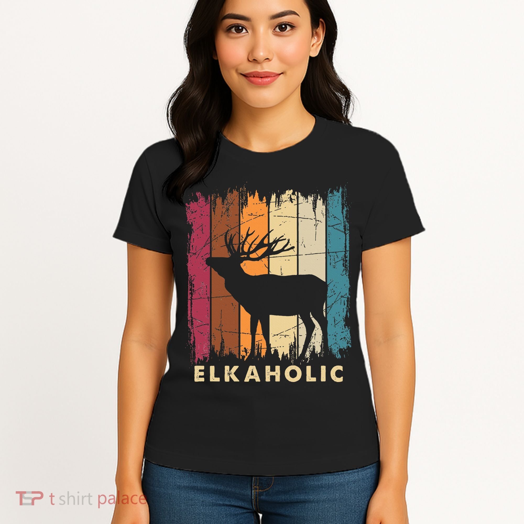 Wildlife Buck Elk Hunting Hunter Deer Silhouette Elkaholic Women's T-Shirt