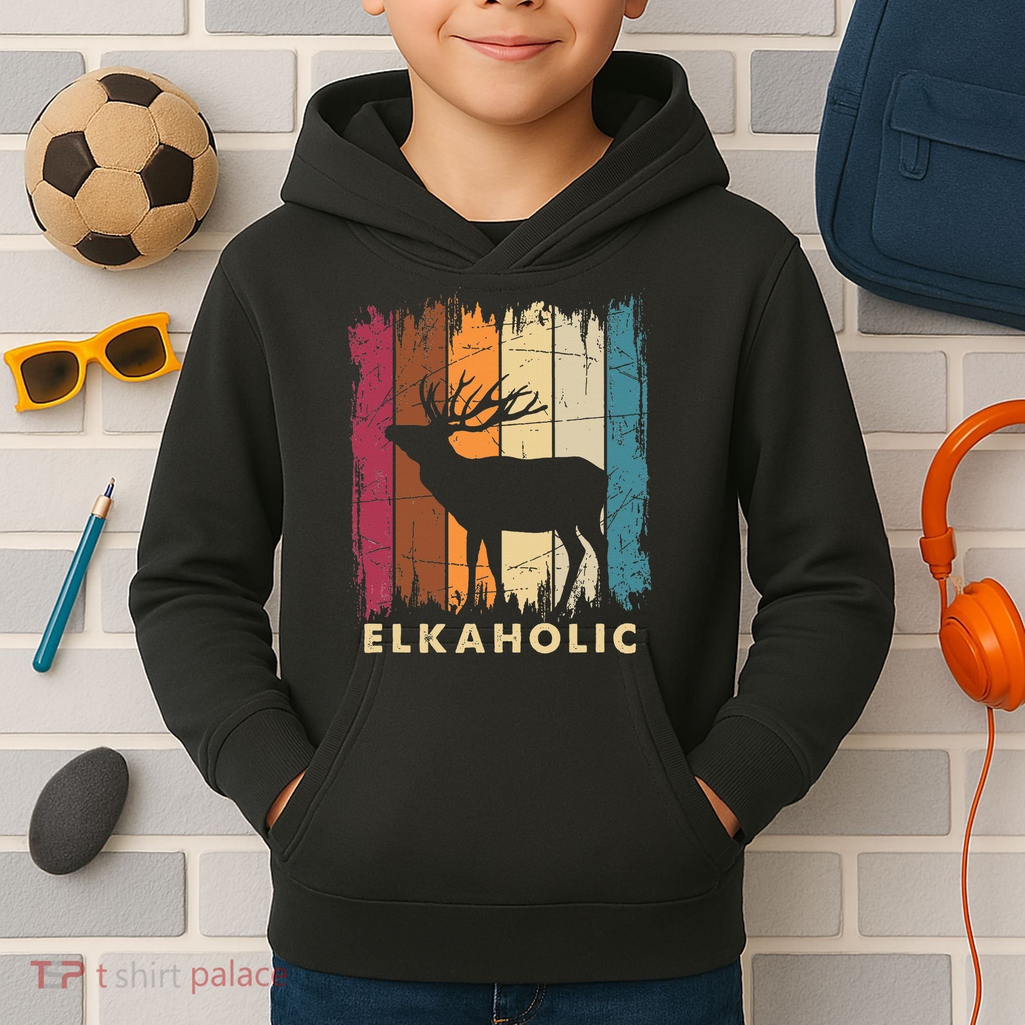 Wildlife Buck Elk Hunting Hunter Deer Silhouette Elkaholic Kids Hoodie