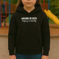 Walking By Faith Tripping Constantly Kids Hoodie thumb 3