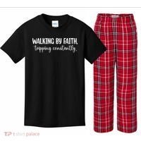 Walking By Faith Tripping Constantly Kids Plaid Pajama Set thumb 0