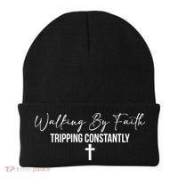 Walking By Faith Tripping Constantly Funny Christian Beanie thumb 0