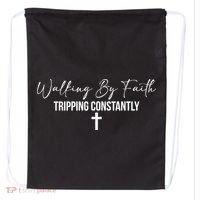 Walking By Faith Tripping Constantly Funny Christian Drawstring Bag thumb 0