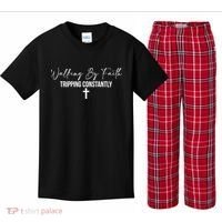 Walking By Faith Tripping Constantly Funny Christian Kids Plaid Pajama Set thumb 0