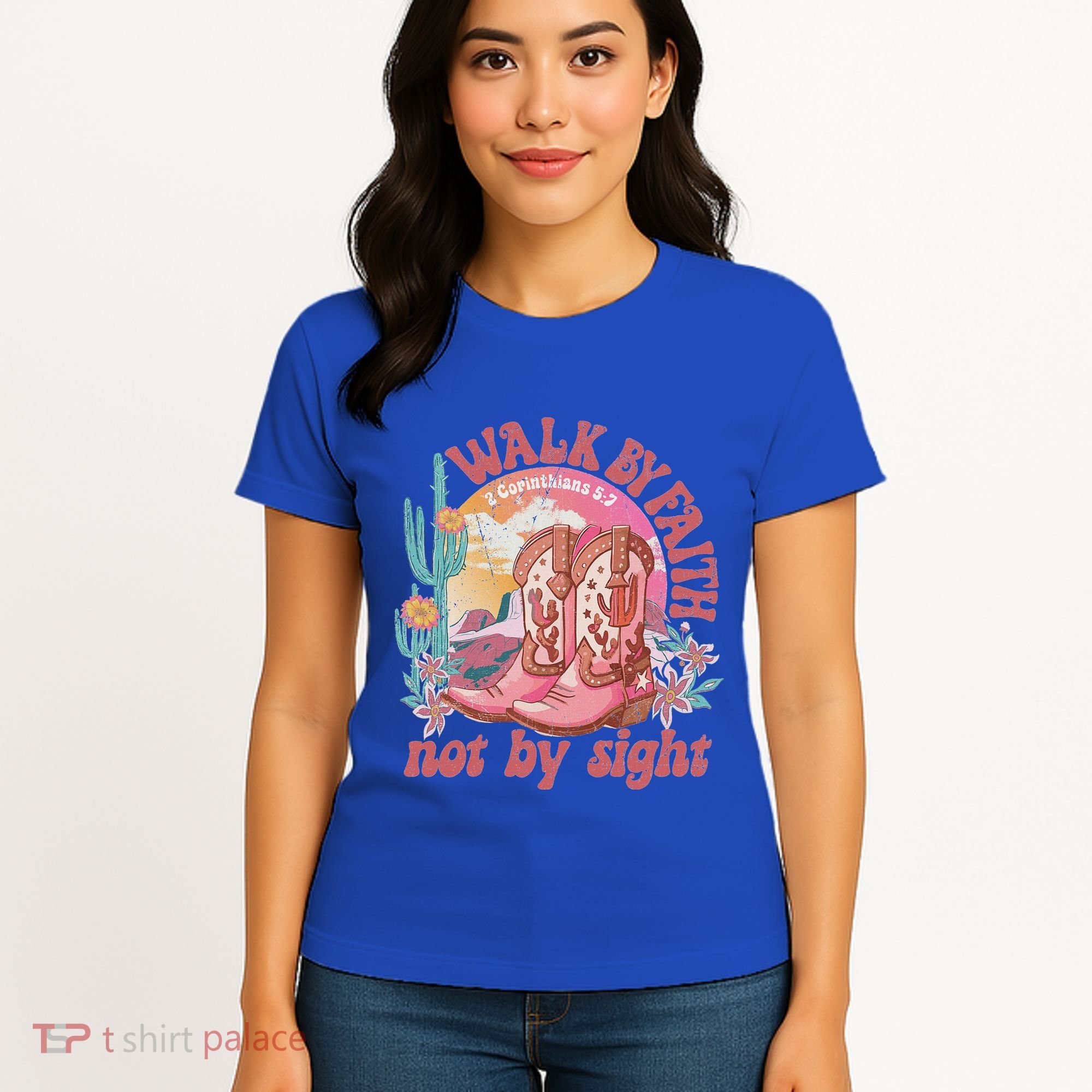 Walk By Faith Not By Sight Saying Bible Verse Women's T-Shirt