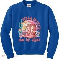 Walk By Faith Not By Sight Saying Bible Verse Kids Sweatshirt thumb 0