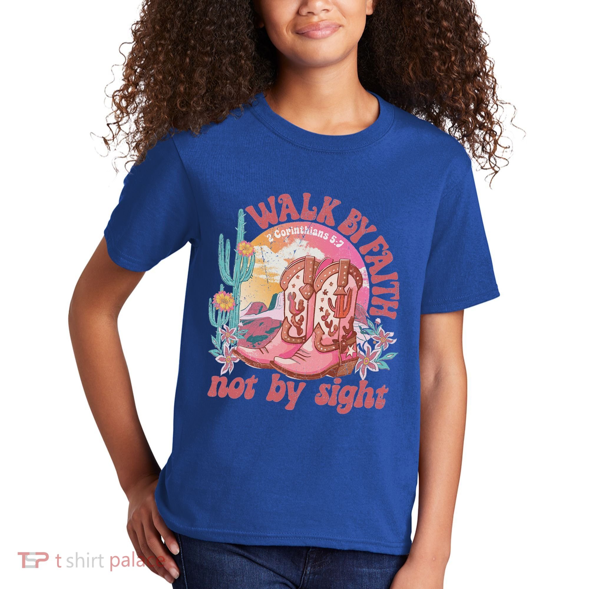 Walk By Faith Not By Sight Saying Bible Verse Kids T-Shirt