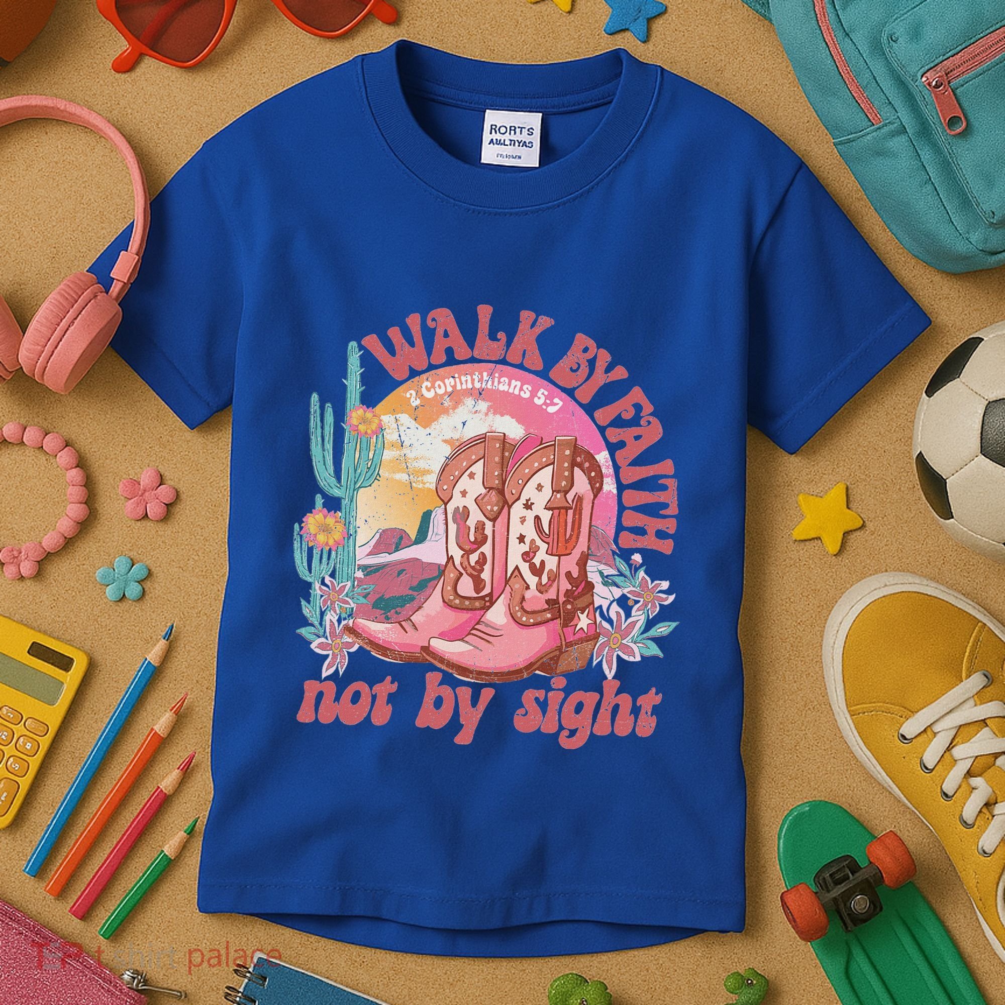 Walk By Faith Not By Sight Saying Bible Verse Kids T-Shirt