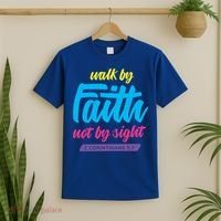 Walk By Faith Not By Sight Bible Verse Christian Saying Funny Gift T-Shirt thumb 2