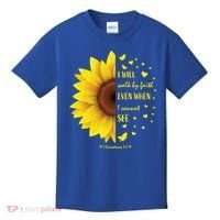 Walk By Faith Not By Sight Christian Religious Sunflower Gift Kids T-Shirt thumb 0